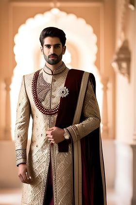 Home heritage cream sherwani